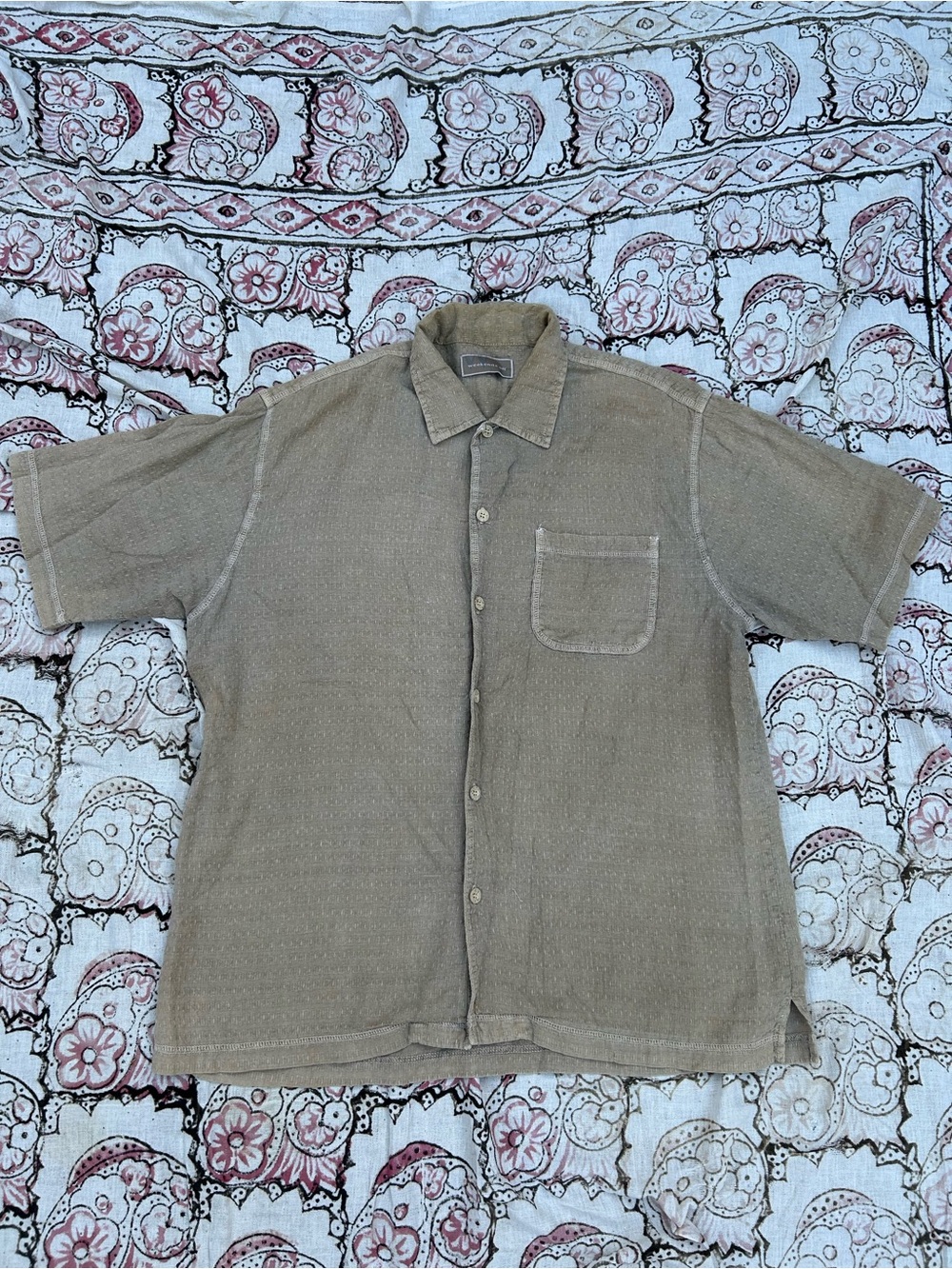 Relaxed Taupe Short-Sleeve Button-Down Shirt by